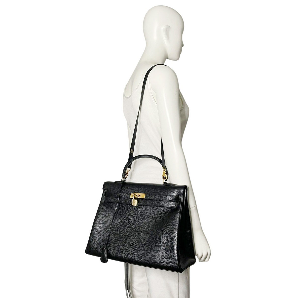 HERMES エルメス ハンドバッグ ケリー35 内縫い アルデンヌ ブラック ゴールド金具 〇V刻印