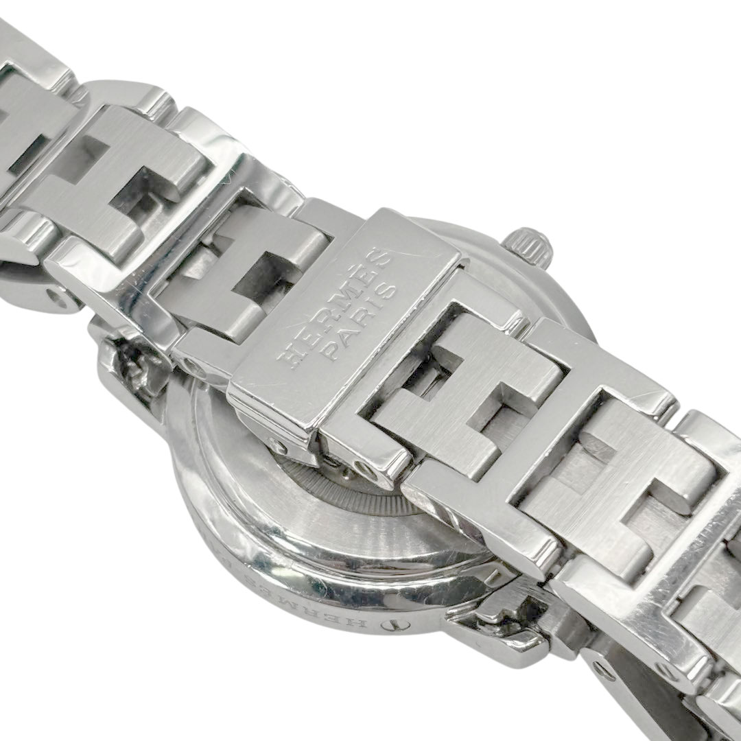 HERMES エルメス レディース腕時計 クリッパー QZ デイト シルバー オレンジ文字盤 CL4.210