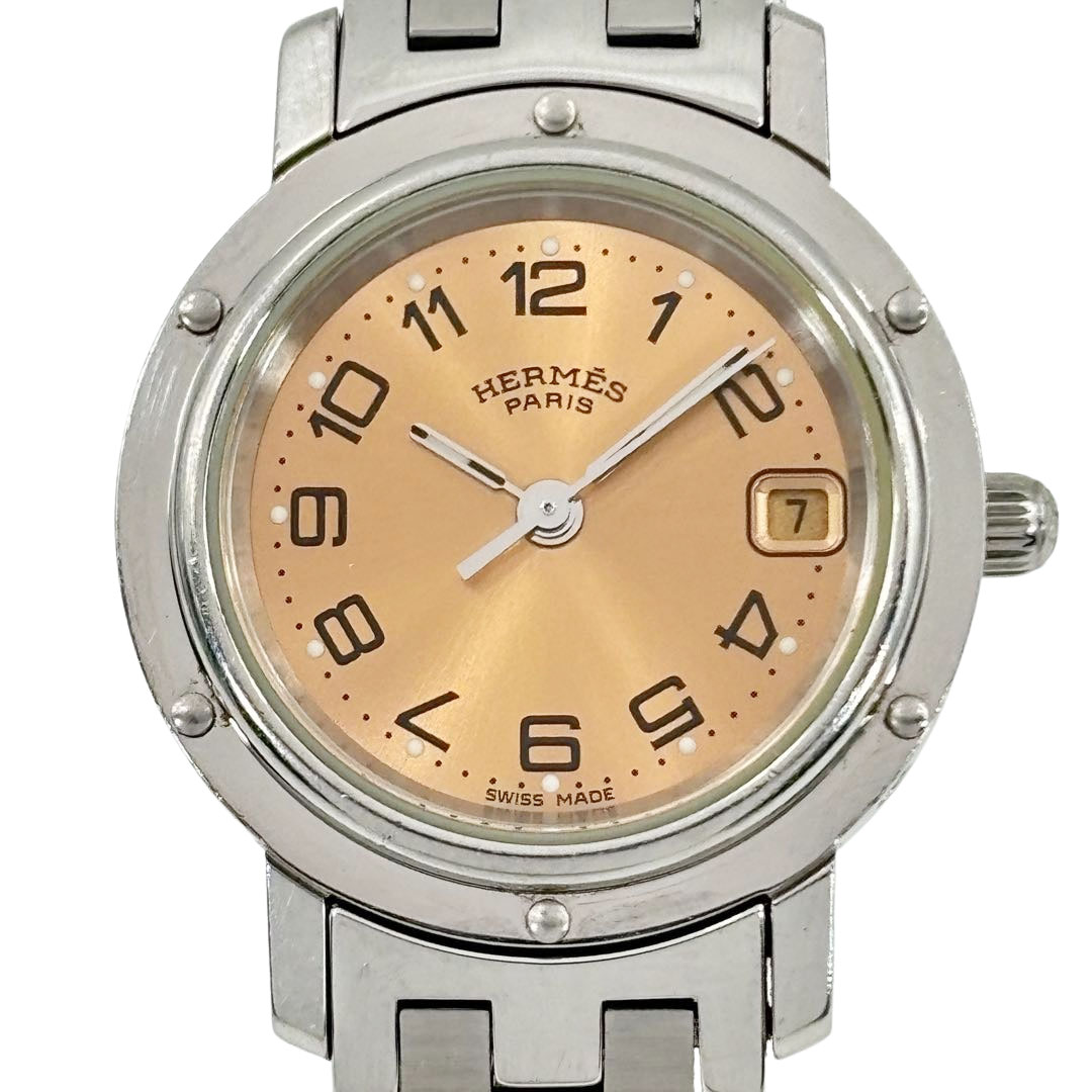 HERMES エルメス レディース腕時計 クリッパー QZ デイト シルバー