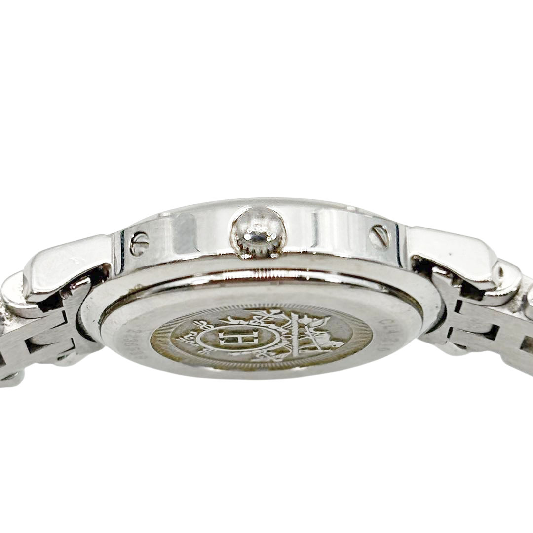 HERMES エルメス レディース腕時計 クリッパー QZ デイト シルバー オレンジ文字盤 CL4.210