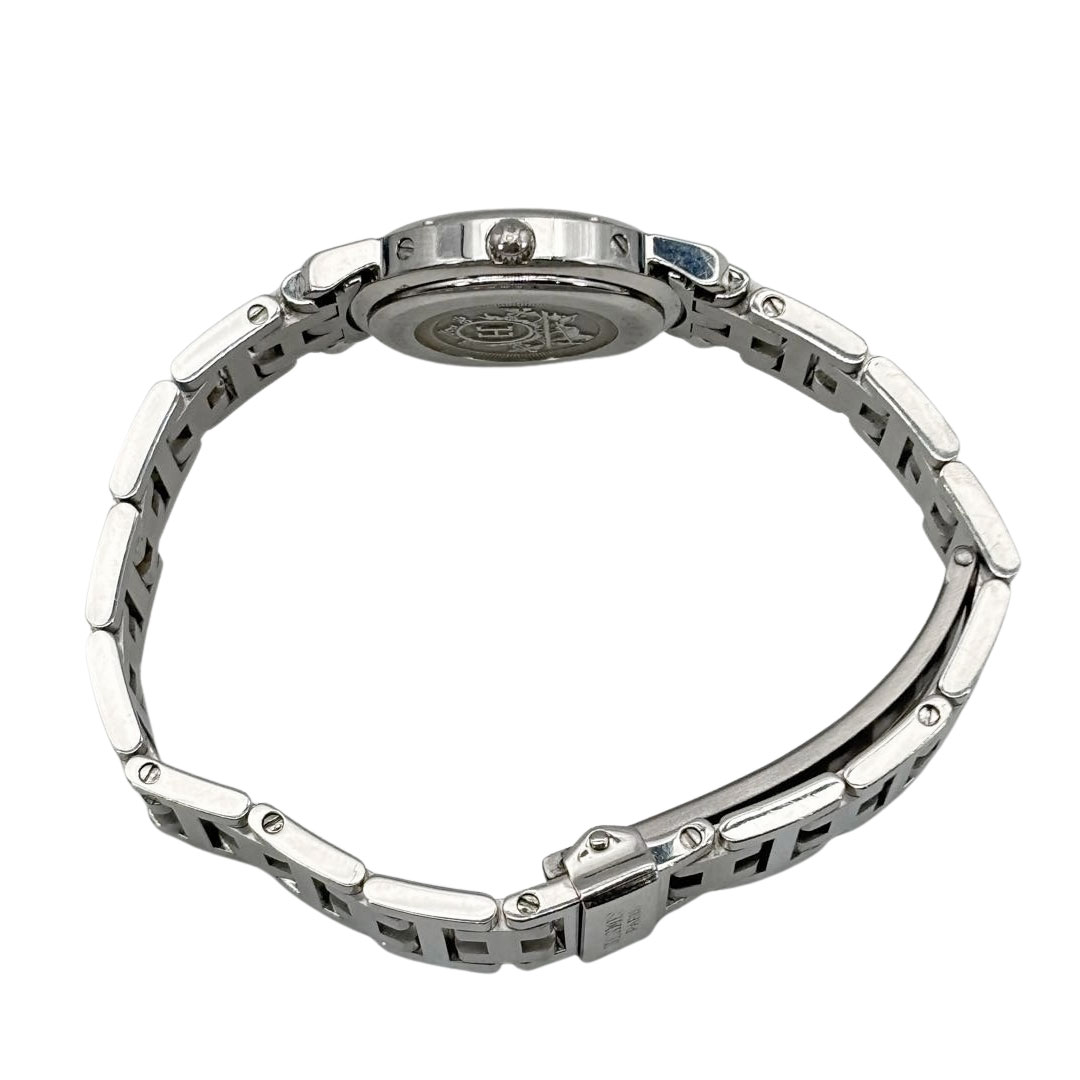 HERMES エルメス レディース腕時計 クリッパー QZ デイト シルバー オレンジ文字盤 CL4.210