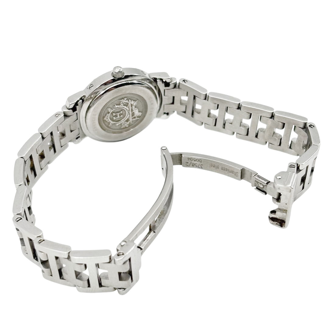 HERMES エルメス レディース腕時計 クリッパー QZ デイト シルバー オレンジ文字盤 CL4.210