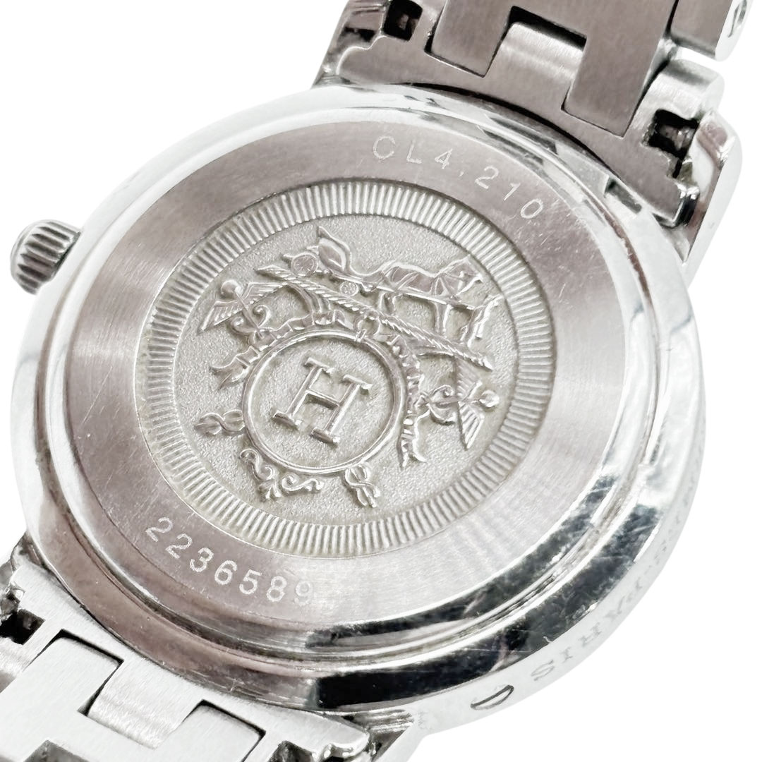 HERMES エルメス レディース腕時計 クリッパー QZ デイト シルバー オレンジ文字盤 CL4.210