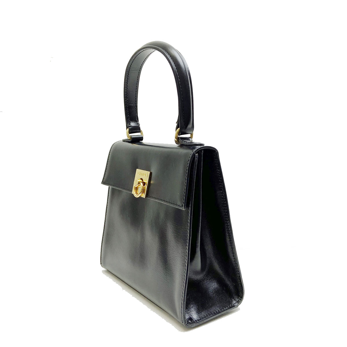 CELINE セリーヌ ハンドバッグ レザー ブラック/ゴールド金具