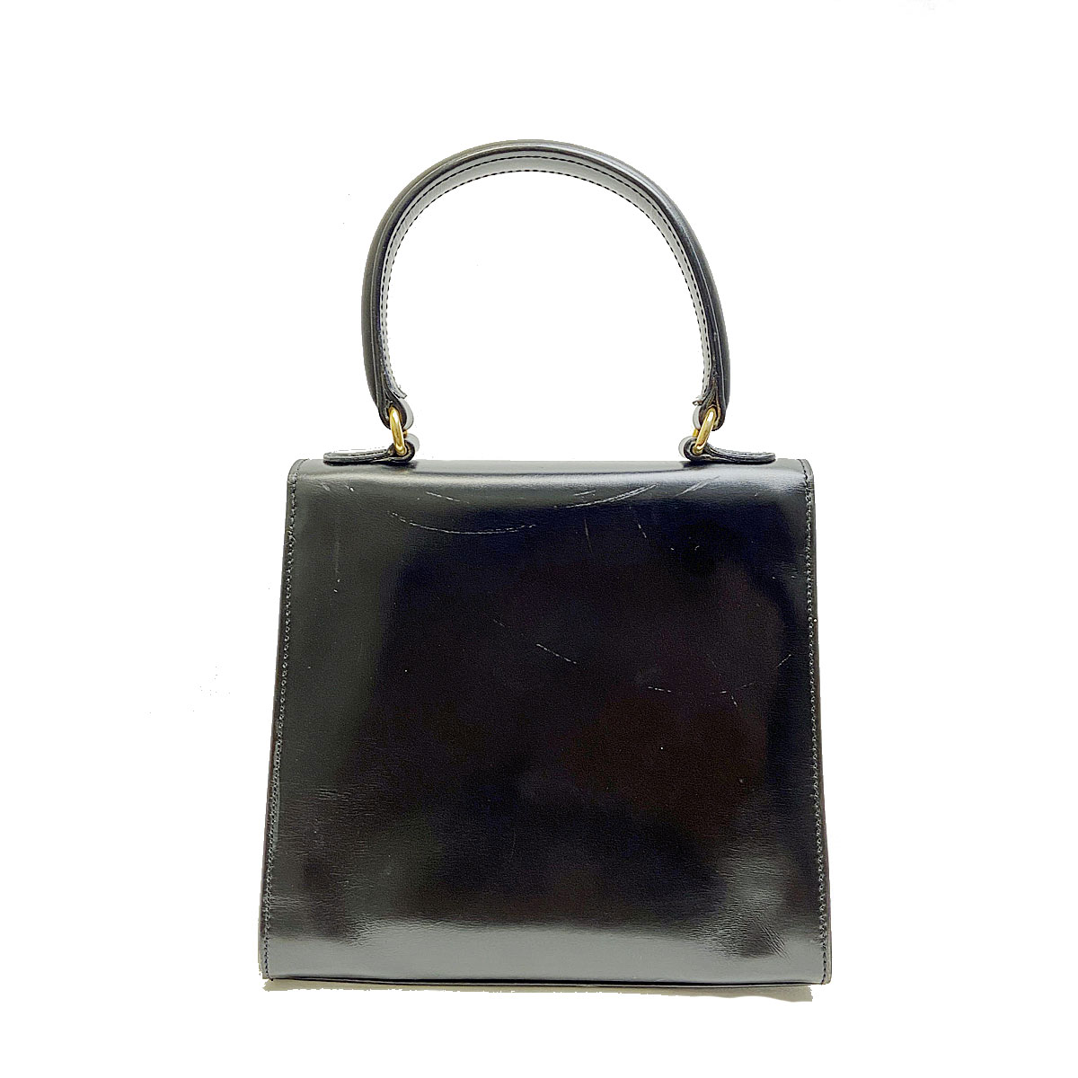 セリーヌ　celine バッグ ブラックレザーハンドバッグ ゴールド金具付き CELINE セリーヌ ハンドバッグ レザー ブラック/ゴールド金具