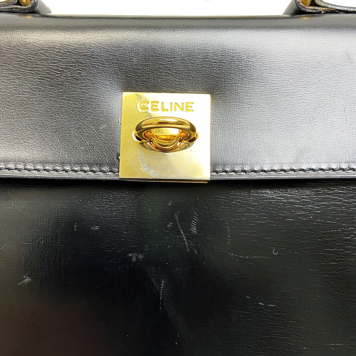 CELINE セリーヌ ハンドバッグ レザー ブラック/ゴールド金具
