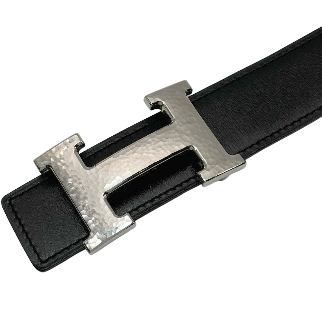 HERMES エルメス Hベルト コンスタンス マルトレ 90 リバーシブル ブラック ショコラ シルバー金具 □P刻印