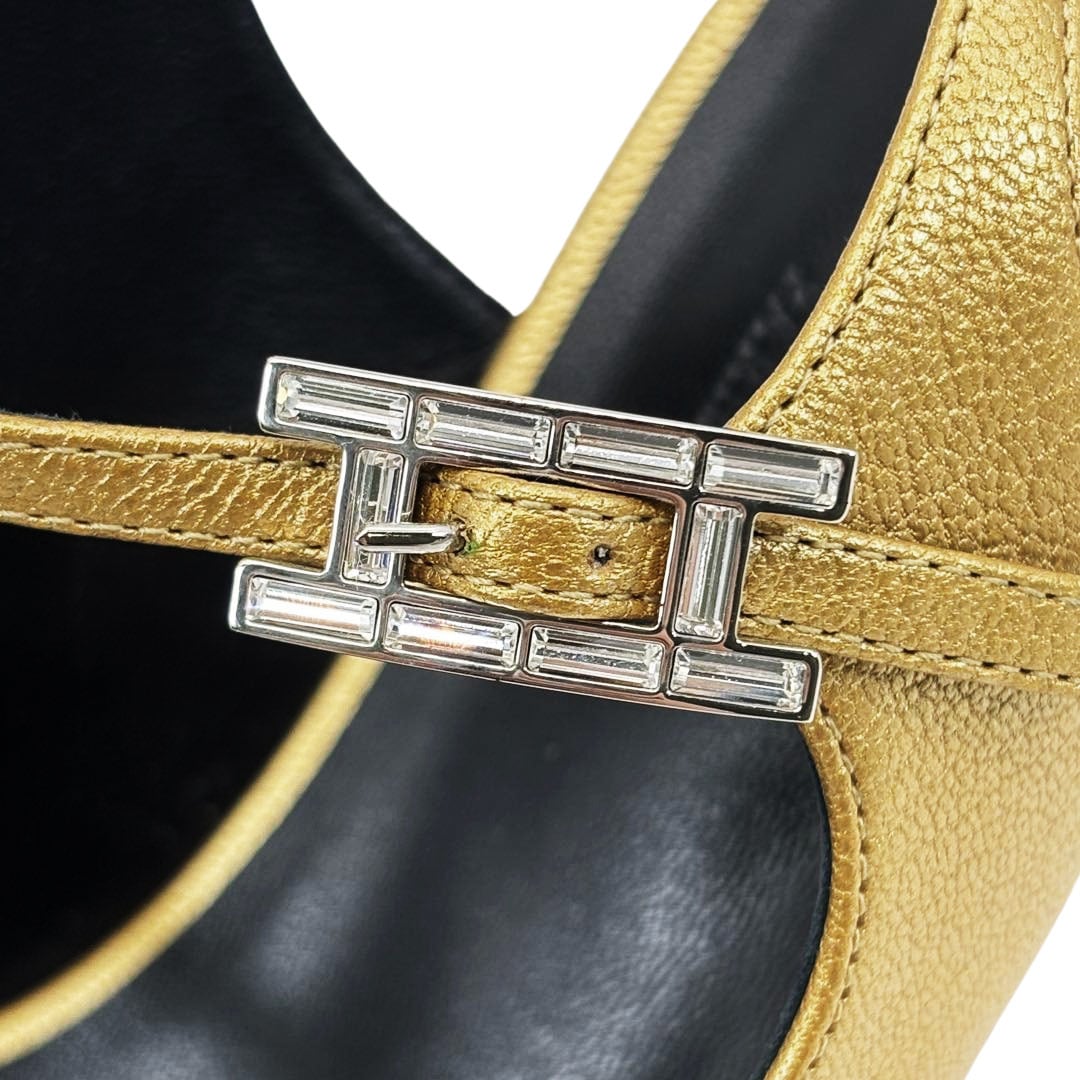 HERMES エルメス ジャッキー 50 パンプス レザー ラインストーン