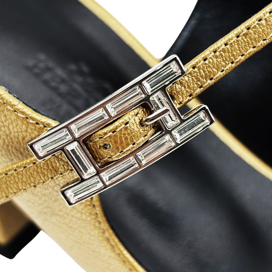 HERMES エルメス ジャッキー 50 パンプス レザー ラインストーン