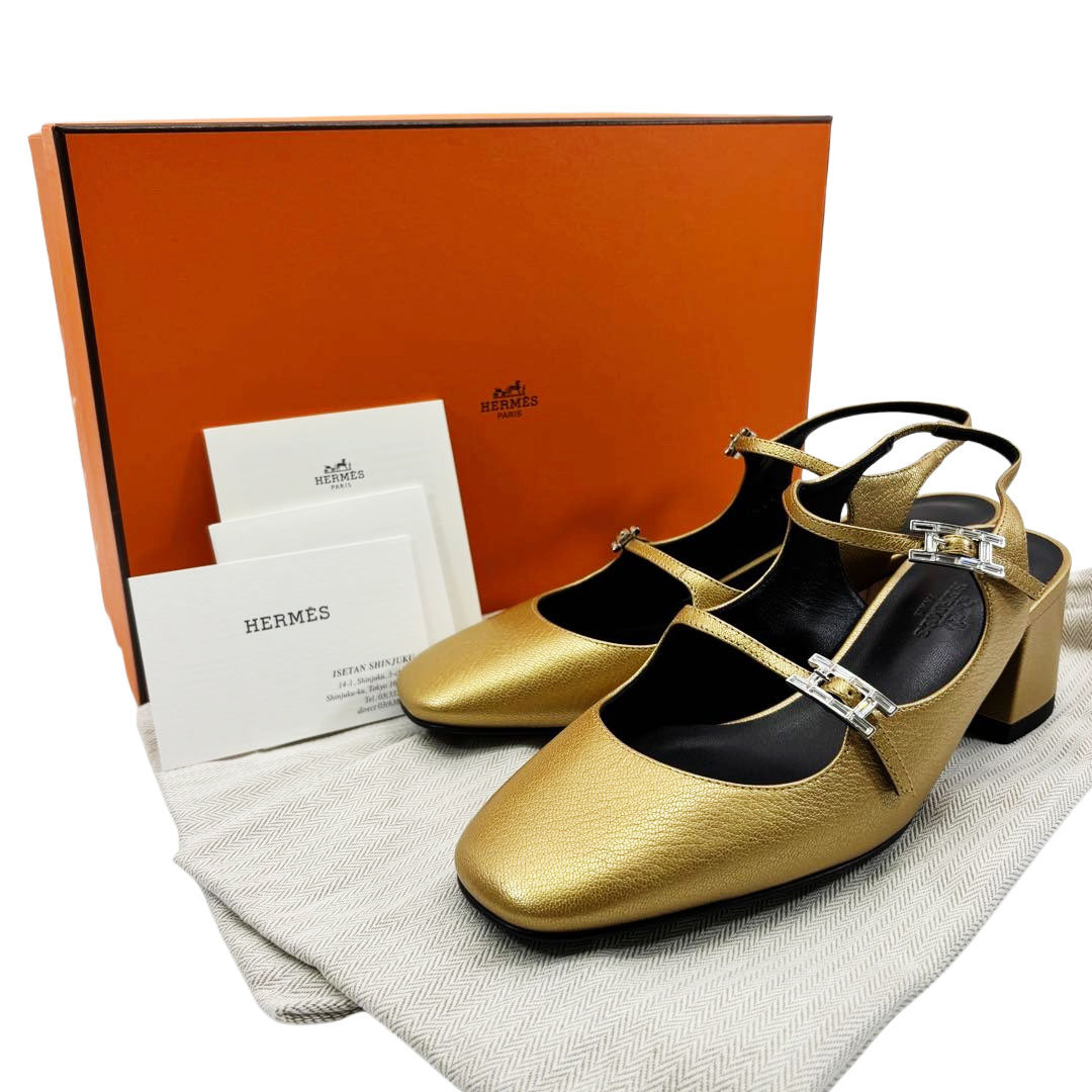 HERMES エルメス ジャッキー 50 パンプス レザー ラインストーン