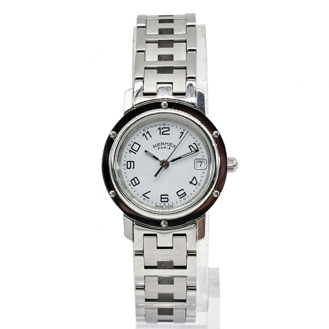 HERMES エルメス レディース腕時計 クリッパー QZ デイト シルバー 白文字盤 CL4.210 ※後期モデル
