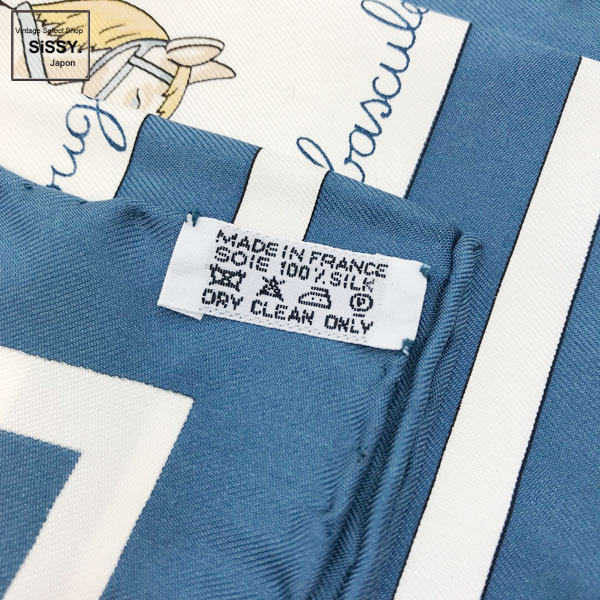 ■エルメス■ カレ90「Raconte Moi le Cheval」スカーフ シルク ホワイト ライトブルー マルチカラー 【HERMES】