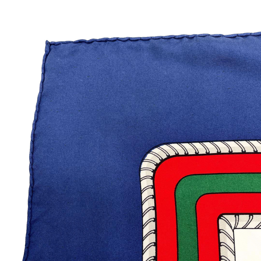 CELINE セリーヌ ヴィンテージスカーフ ポロ柄 シルク ホワイト ブルー