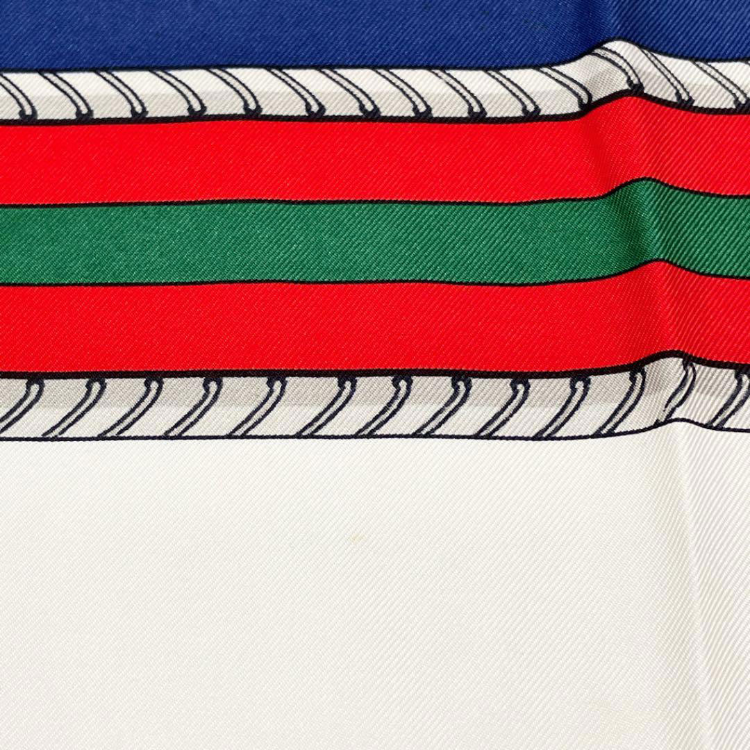 CELINE セリーヌ ヴィンテージスカーフ ポロ柄 シルク ホワイト ブルー