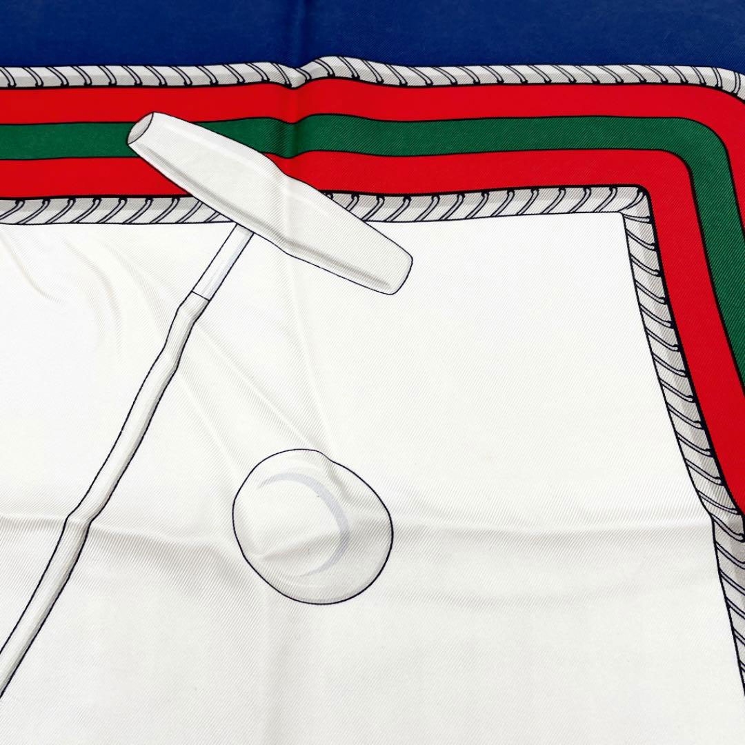 CELINE セリーヌ ヴィンテージスカーフ ポロ柄 シルク ホワイト ブルー