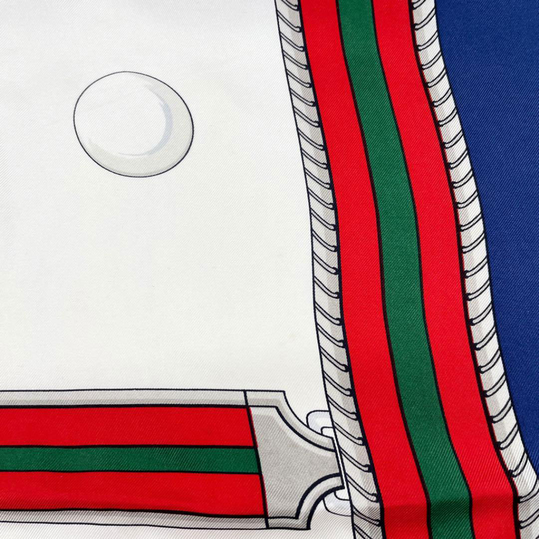 CELINE セリーヌ ヴィンテージスカーフ ポロ柄 シルク ホワイト ブルー