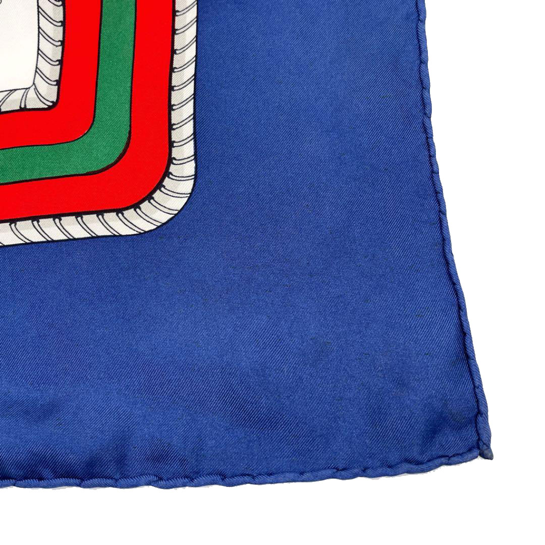 CELINE セリーヌ ヴィンテージスカーフ ポロ柄 シルク ホワイト ブルー