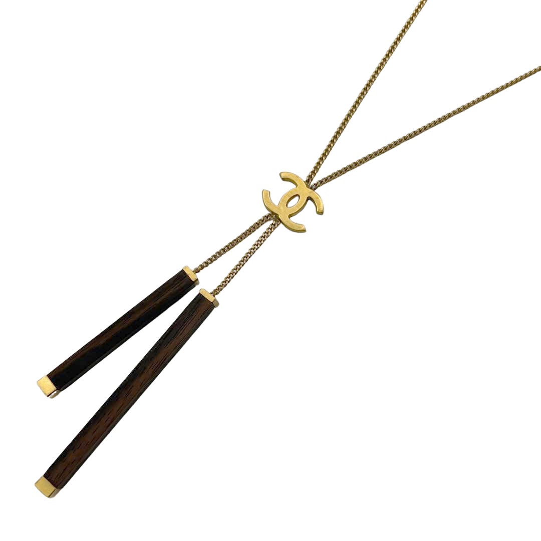 CHANEL シャネル ネックレス ココマーク ウッドバー 01A ブラウン/ゴールド