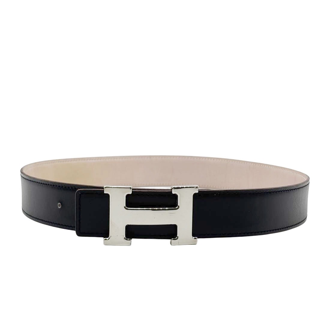 HERMES エルメス Hベルト コンスタンス 72 リバーシブル ボックスカーフ ブラック/ピンクベージュ系/シルバー金具 □F刻印