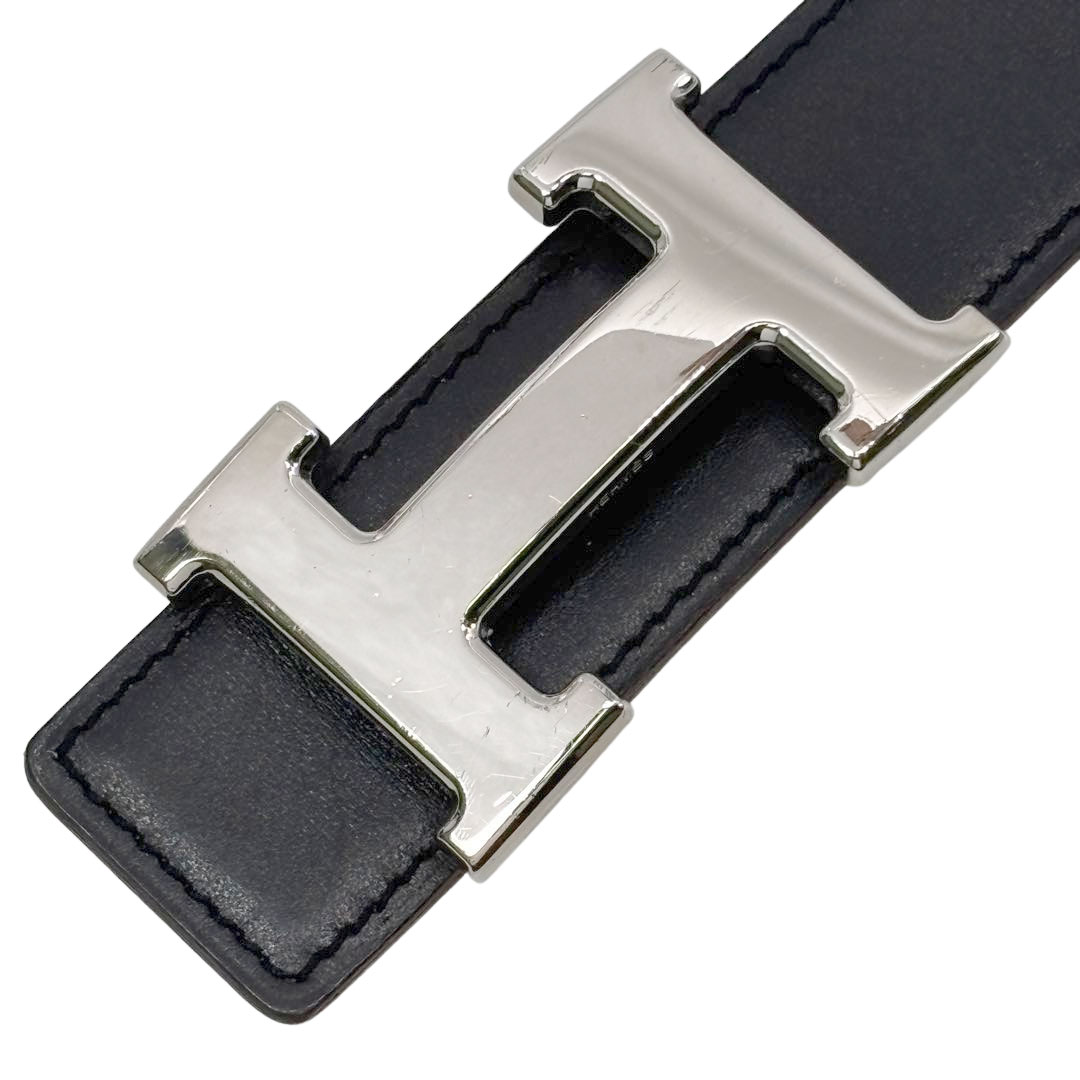 HERMES エルメス Hベルト コンスタンス 72 リバーシブル ボックスカーフ ブラック/ピンクベージュ系/シルバー金具 □F刻印
