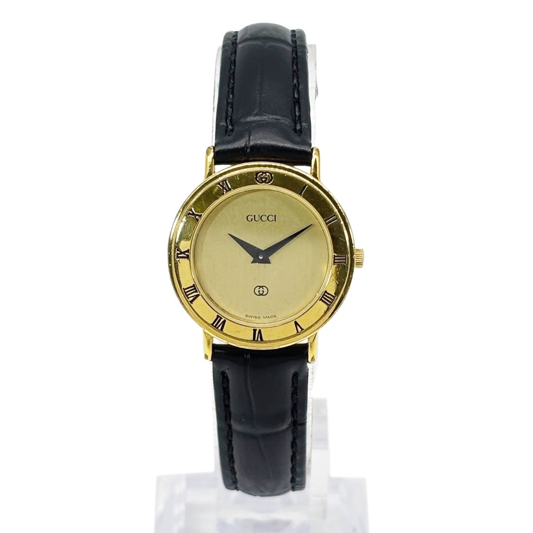 GUCCI グッチ レディース腕時計 QZ GP/革ベルト ゴールド/ブラック
