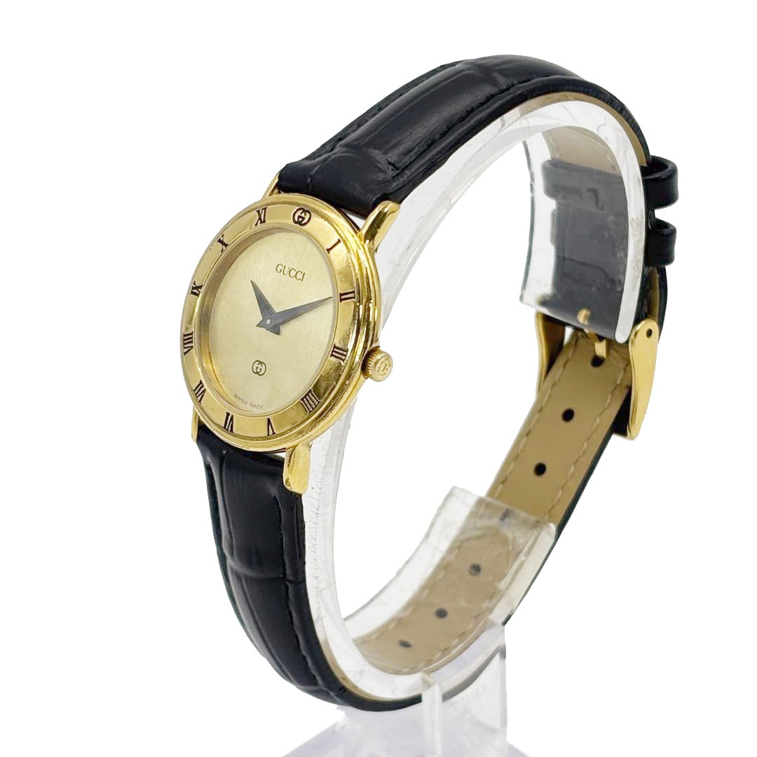 GUCCI グッチ レディース腕時計 QZ GP/革ベルト ゴールド/ブラック