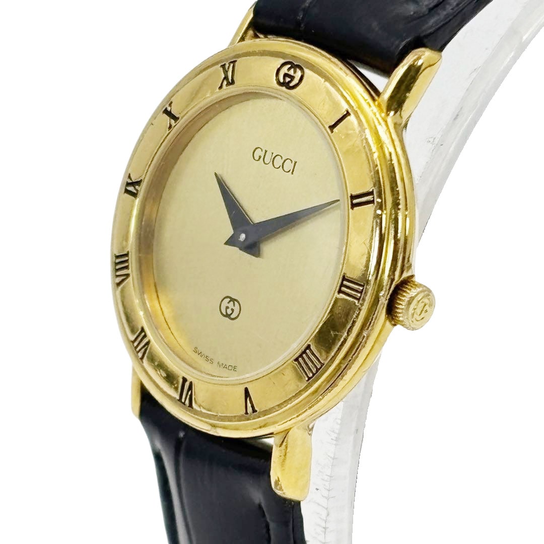 GUCCI グッチ レディース腕時計 QZ GP/革ベルト ゴールド/ブラック
