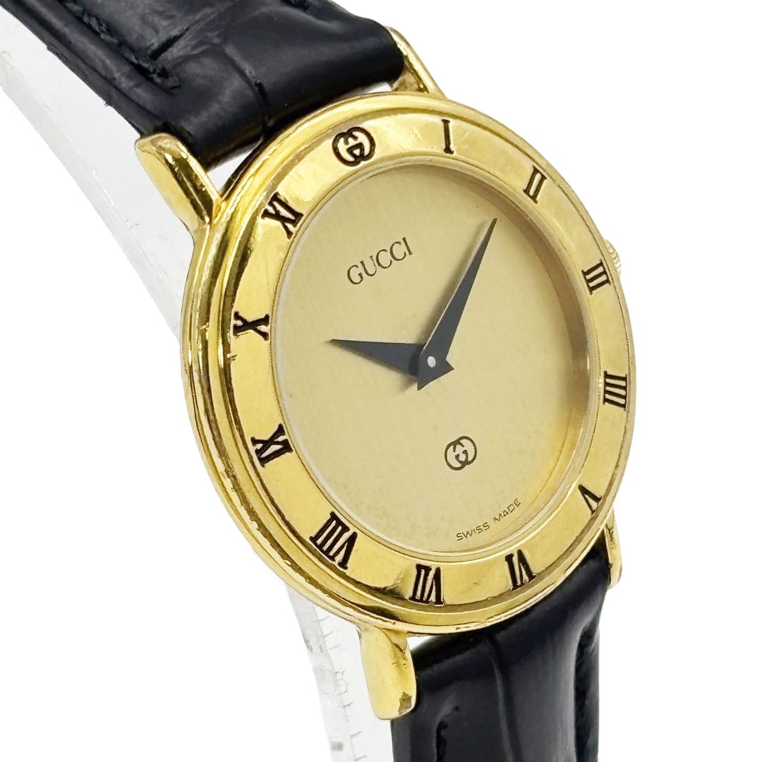 GUCCI グッチ レディース腕時計 QZ GP/革ベルト ゴールド/ブラック