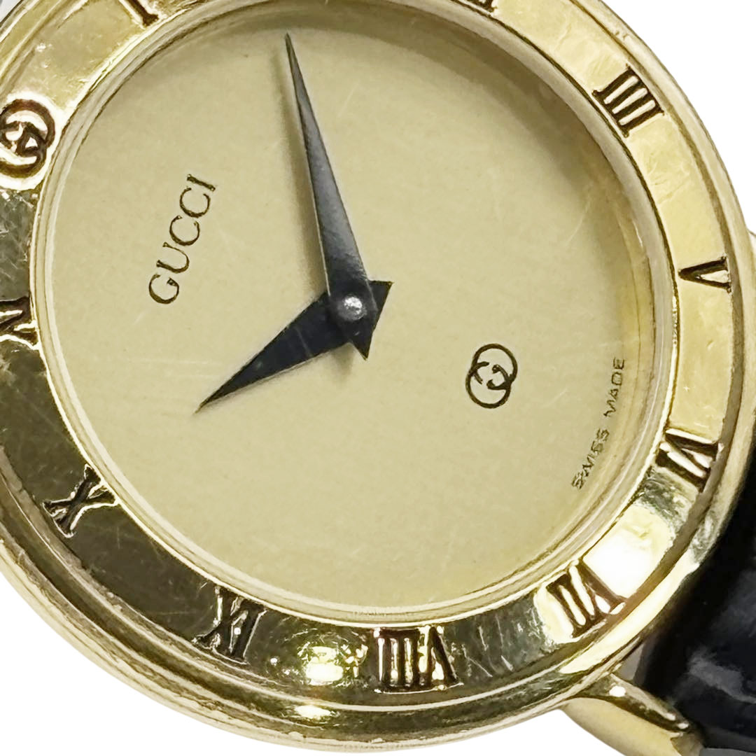 【ケース付き】GUCCI レディース 時計 ゴールド ブラック GUCCI グッチ ラウンド型 シェリーラインケース クォーツ レディース