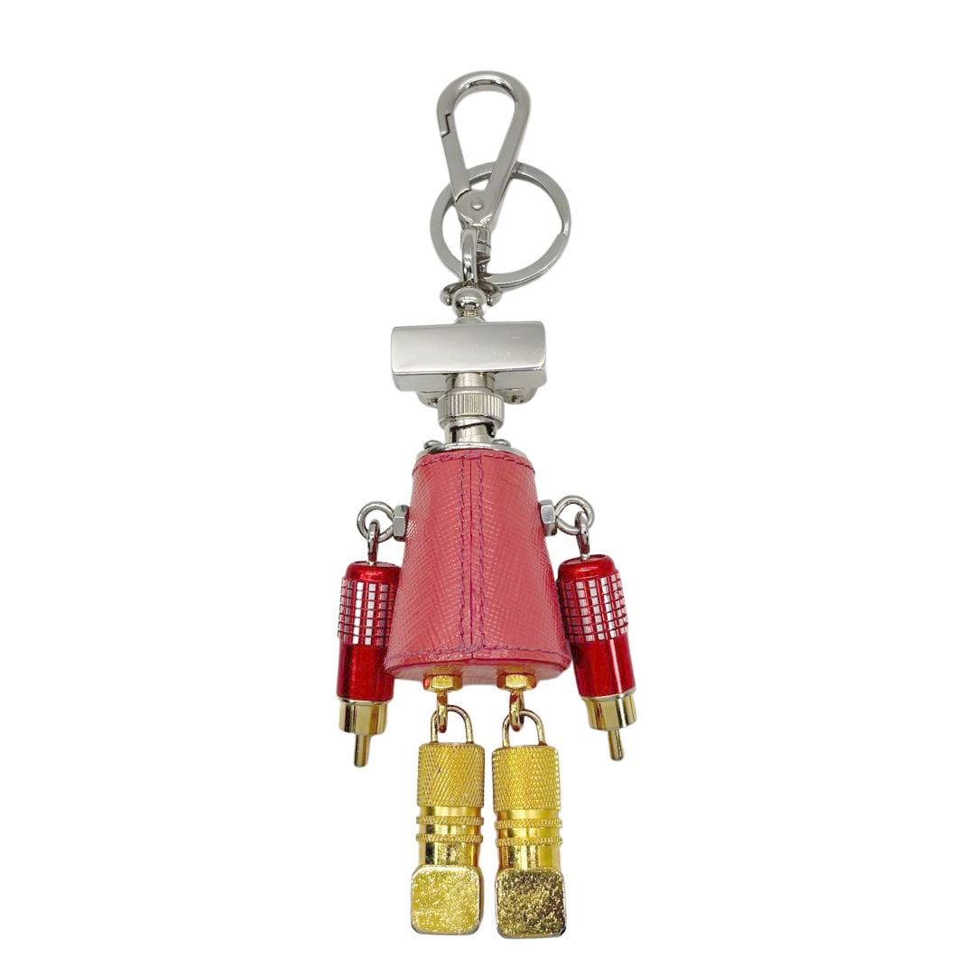 PRADA プラダ ロボットサフィアーノレザー キーリングチャーム キーホルダー メタル/レザー ベゴニアピンク 1TR028