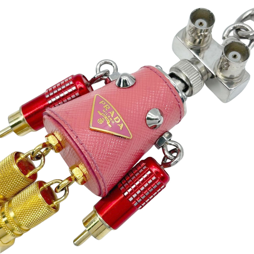 PRADA プラダ ロボットサフィアーノレザー キーリングチャーム キーホルダー メタル/レザー ベゴニアピンク 1TR028