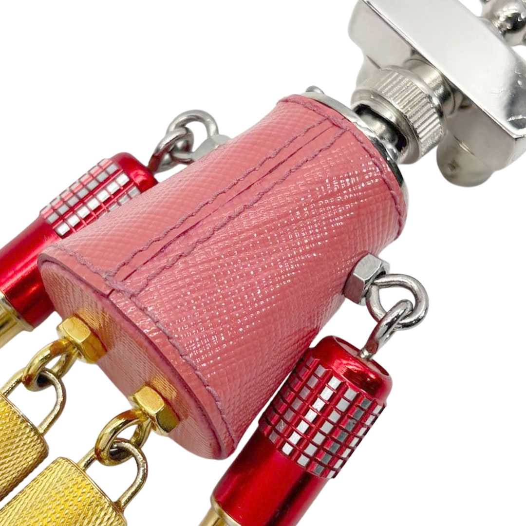 PRADA プラダ ロボットサフィアーノレザー キーリングチャーム キーホルダー メタル/レザー ベゴニアピンク 1TR028