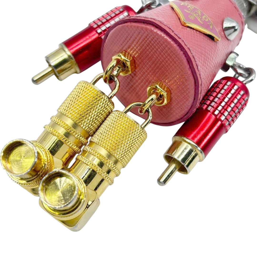 PRADA プラダ ロボットサフィアーノレザー キーリングチャーム キーホルダー メタル/レザー ベゴニアピンク 1TR028