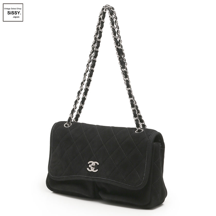 シャネル ■CHANEL■ チェーン ショルダーバッグ マトラッセ ヌバックレザー ブラック シルバー金具