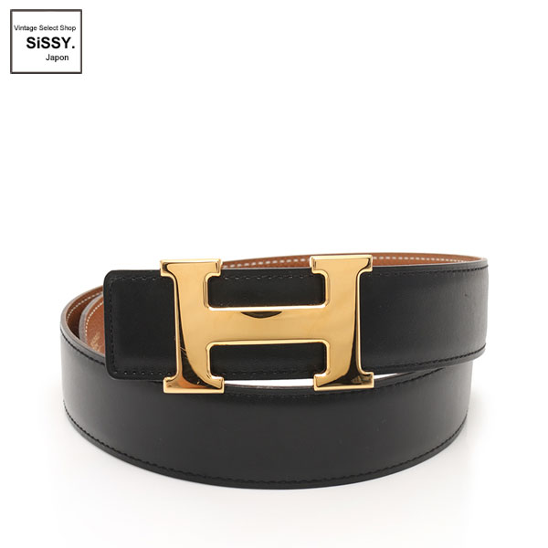 ■エルメス■ コンスタンス Hベルト ベルト 75 ボックスカーフ エプソン ブラック/ブラウン リバーシブル □A刻印 【HERMES】