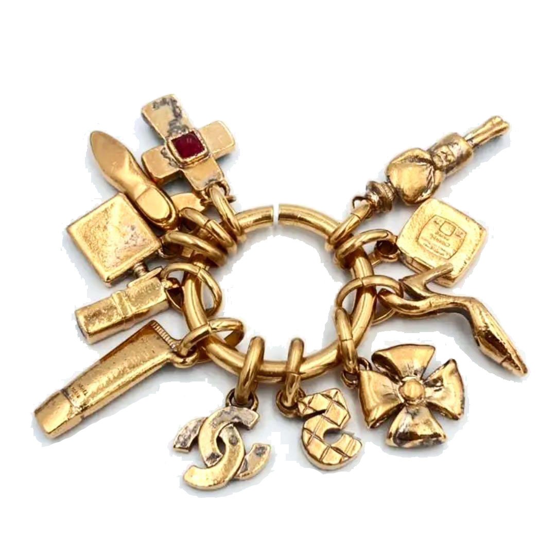 CHANEL シャネル キーリング アイコン マドモアゼル ココマーク No.5 グリポア ゴールド 02P