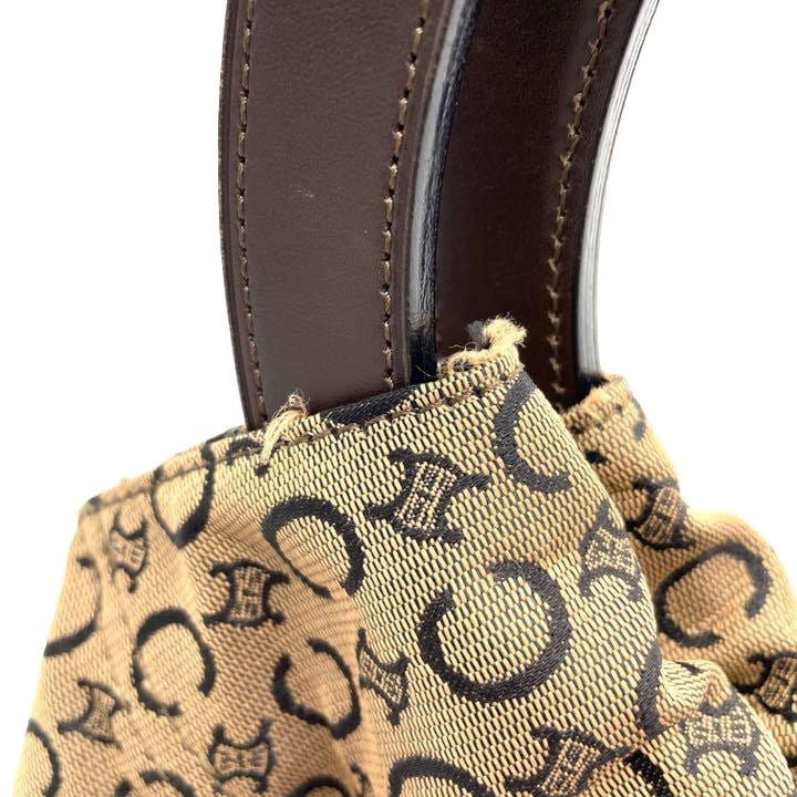 CELINE セリーヌ レザーハンドルバッグ マカダム柄 キャンバス ブラウン系