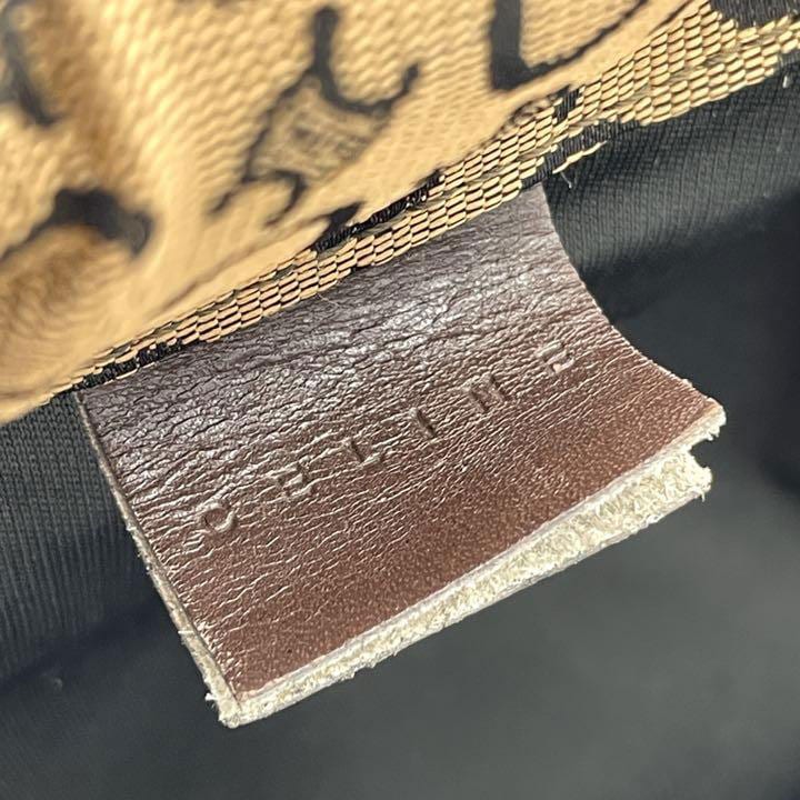 CELINE セリーヌ レザーハンドルバッグ マカダム柄 キャンバス ブラウン系