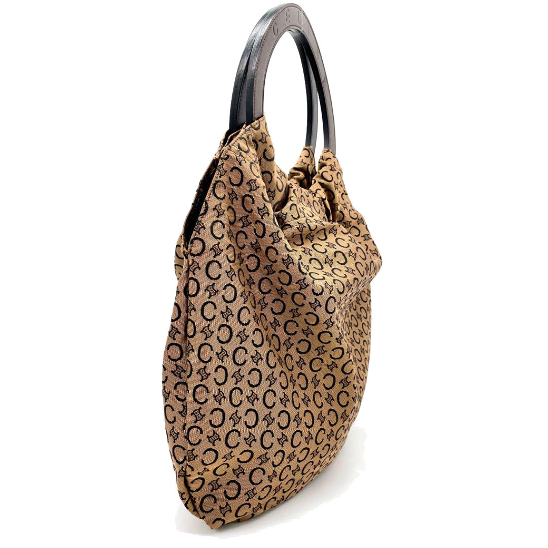 CELINE セリーヌ レザーハンドルバッグ マカダム柄 キャンバス