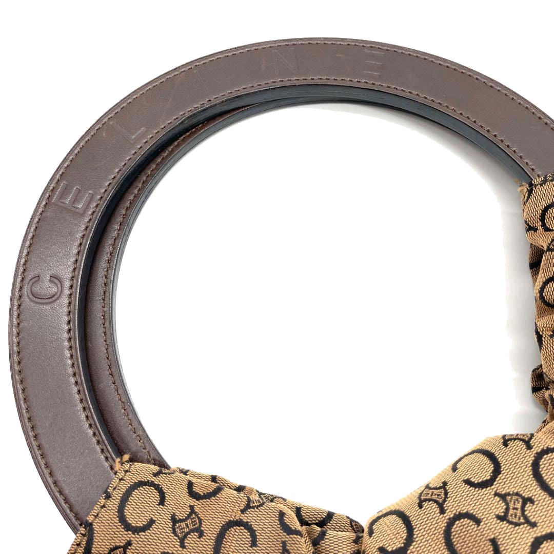 CELINE セリーヌ レザーハンドルバッグ マカダム柄 キャンバス ブラウン系