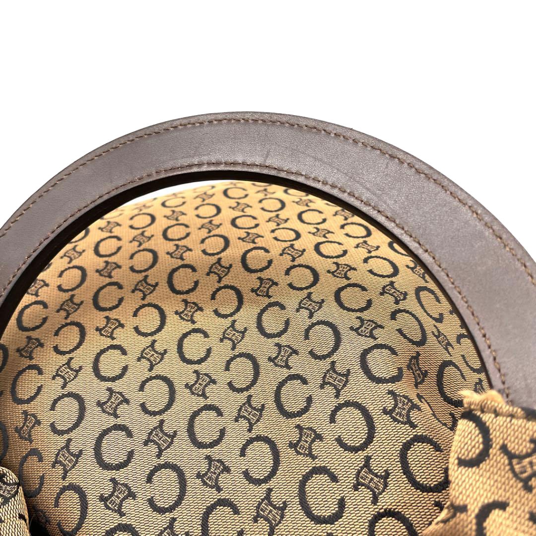 CELINE セリーヌ レザーハンドルバッグ マカダム柄 キャンバス ブラウン系