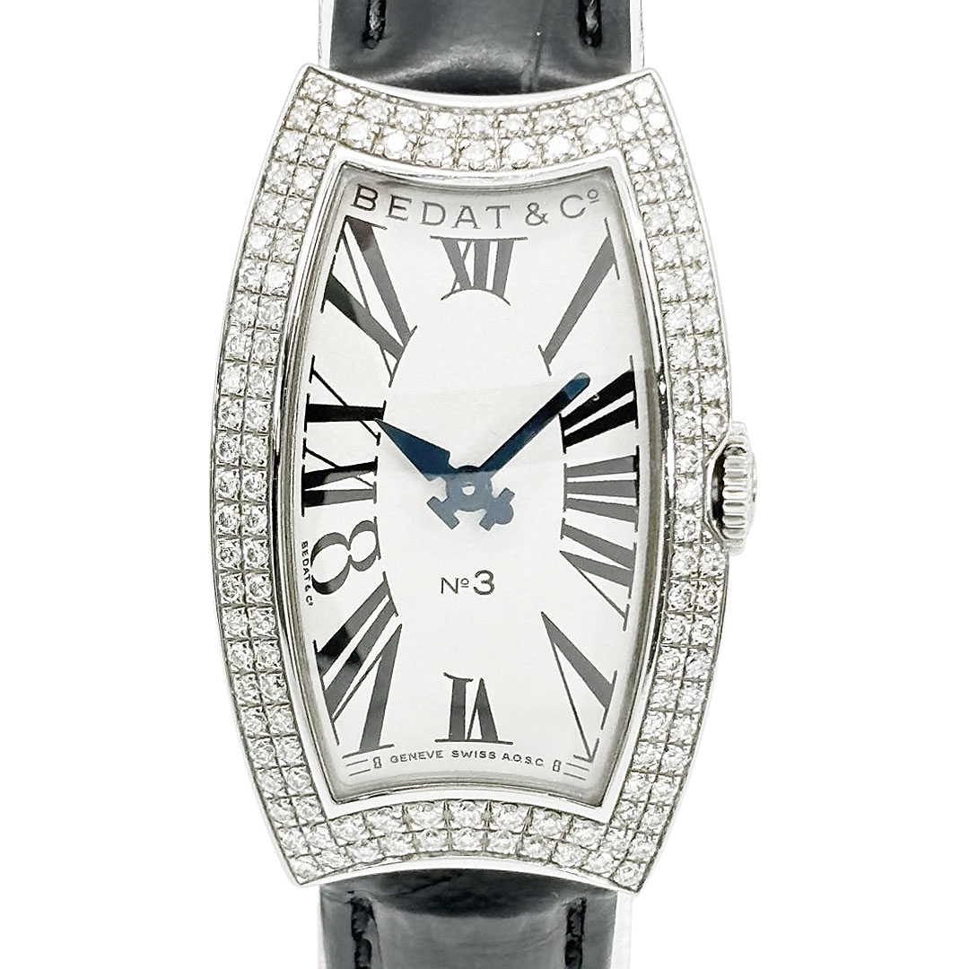 BEDAT&Co. ベダアンドカンパニー レディース腕時計 NO.3 384 ダイヤベゼル ロングトノー型 QZ SS/革ベルト シルバー/ブラック