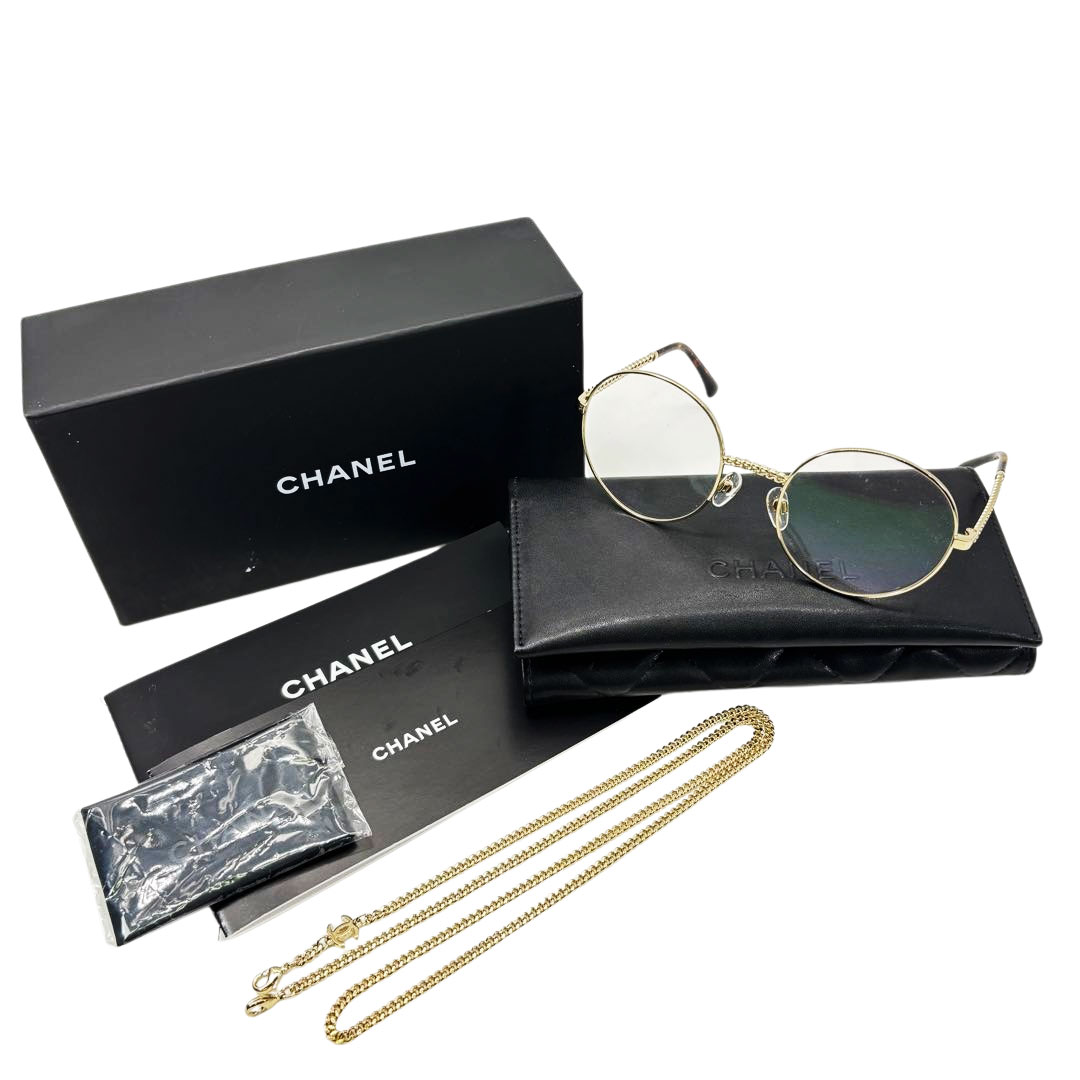 CHANEL シャネル ラウンドメガネ メタル チェーン付き 53□21