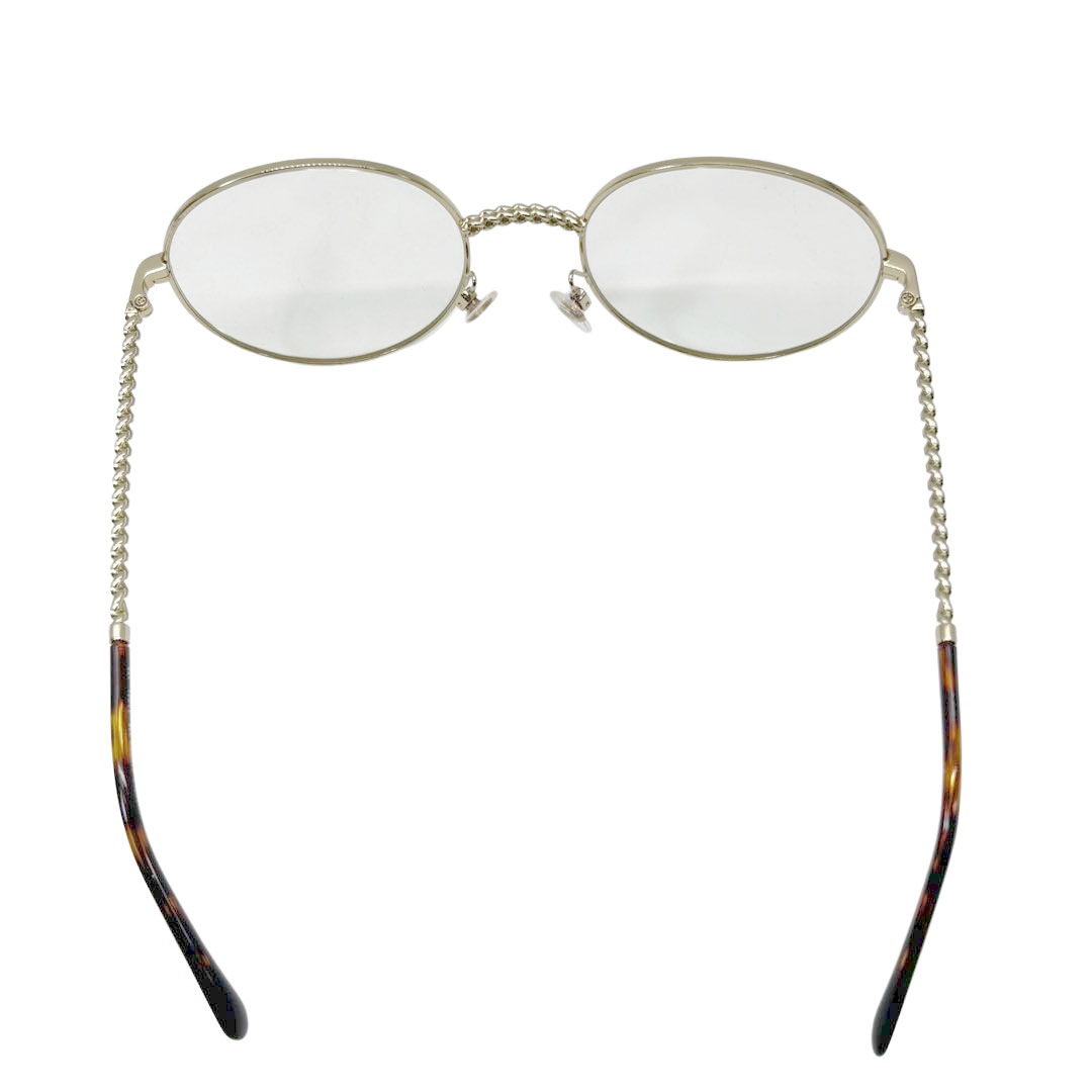 CHANEL シルバー ラウンド型 メガネチェーン CHANEL シャネル ラウンドメガネ メタル チェーン付き 53□21