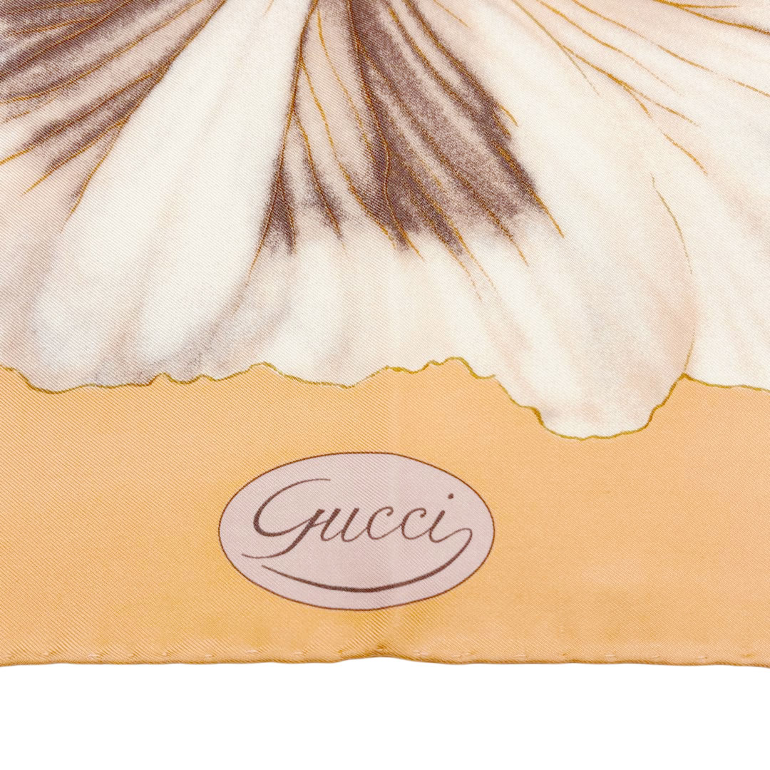 GUCCI グッチ スカーフ フラワー(パンジー)柄 シルク サーモンピンク系