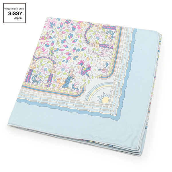 ■エルメス■ カレ90 「LES JARDINS D'ARMENIE」 スカーフ シルク 水色 ピンク マルチカラー 【HERMES】