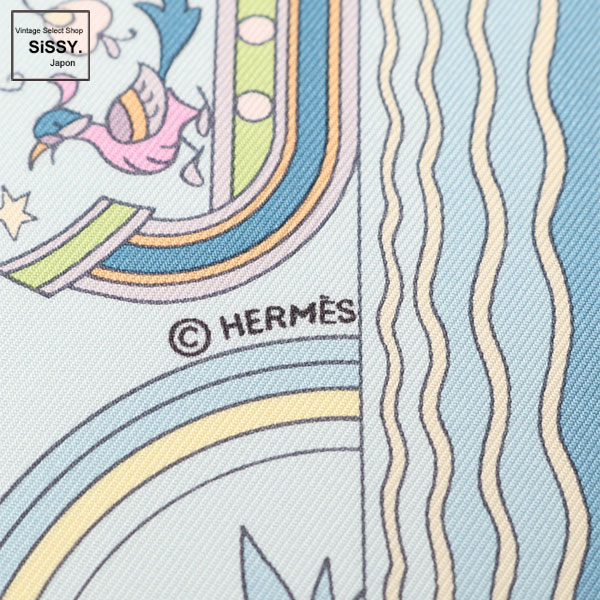 ■エルメス■ カレ90 「LES JARDINS D'ARMENIE」 スカーフ シルク 水色 ピンク マルチカラー 【HERMES】