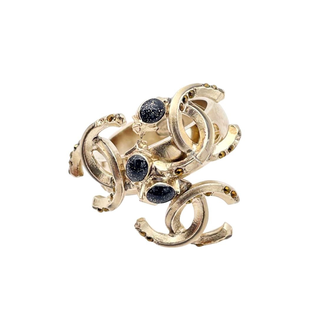 CHANEL シャネル リング 指輪 トリプルココマーク ブラックストーン シャンパンゴールド 12A 約11号