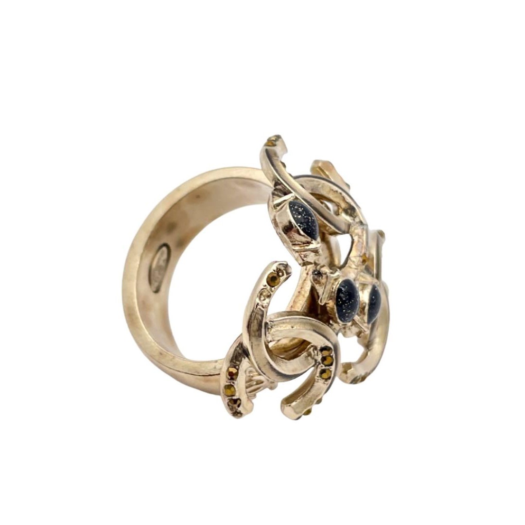 CHANEL シャネル リング 指輪 トリプルココマーク ブラックストーン シャンパンゴールド 12A 約11号