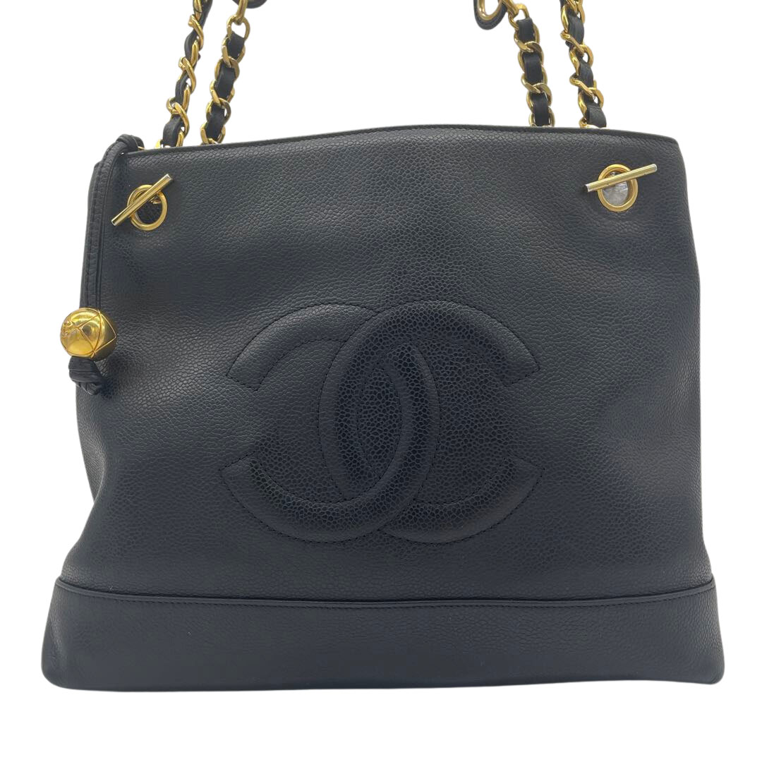 CHANEL シャネル ショルダーバッグ ココマーク キャビアスキン ブラック ゴールド金具 シール剥がれ跡あり